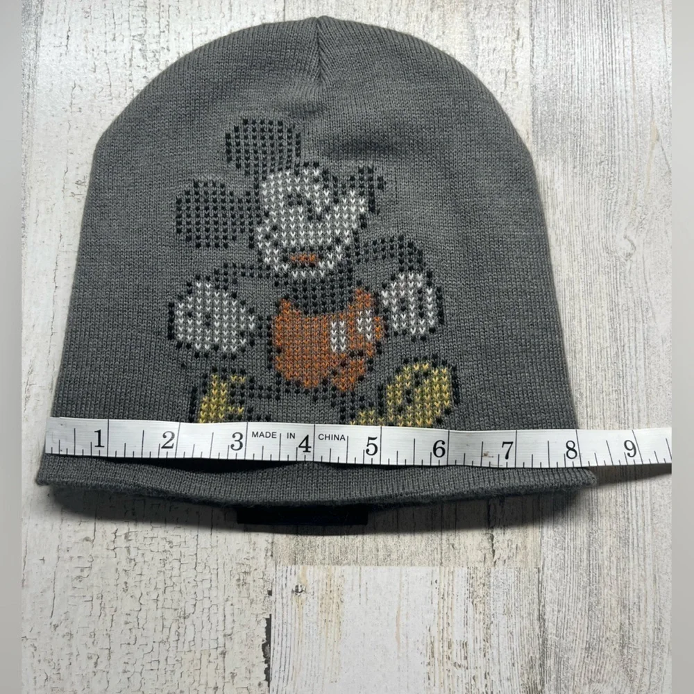 Disney parks gray Mickey Mouse cross stitch pattern youth beanie hat one size